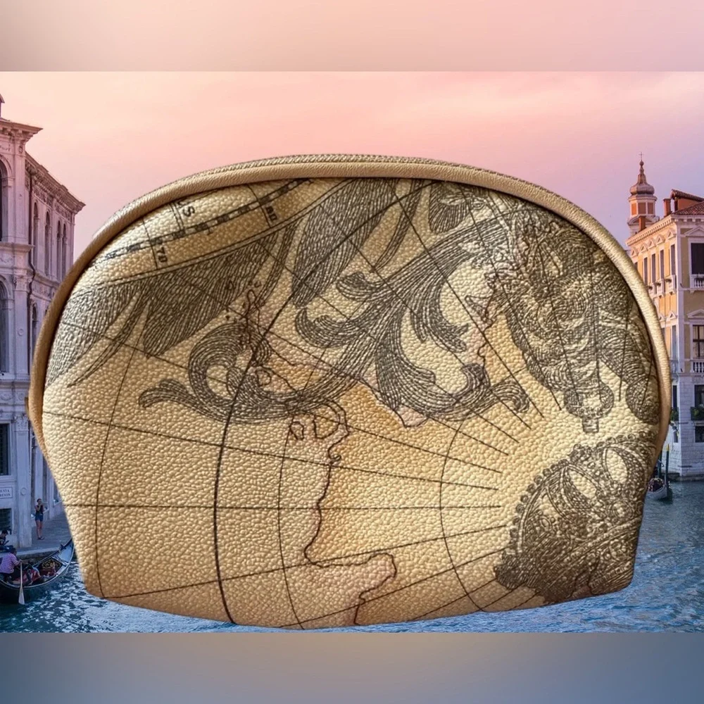 ELKA Vintage Set of 2 Map Print Travel Cosmetic Bags